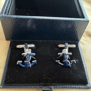 NIB Brooks Brothers Anchor Cufflinks - Navy enamel and Silver- rare